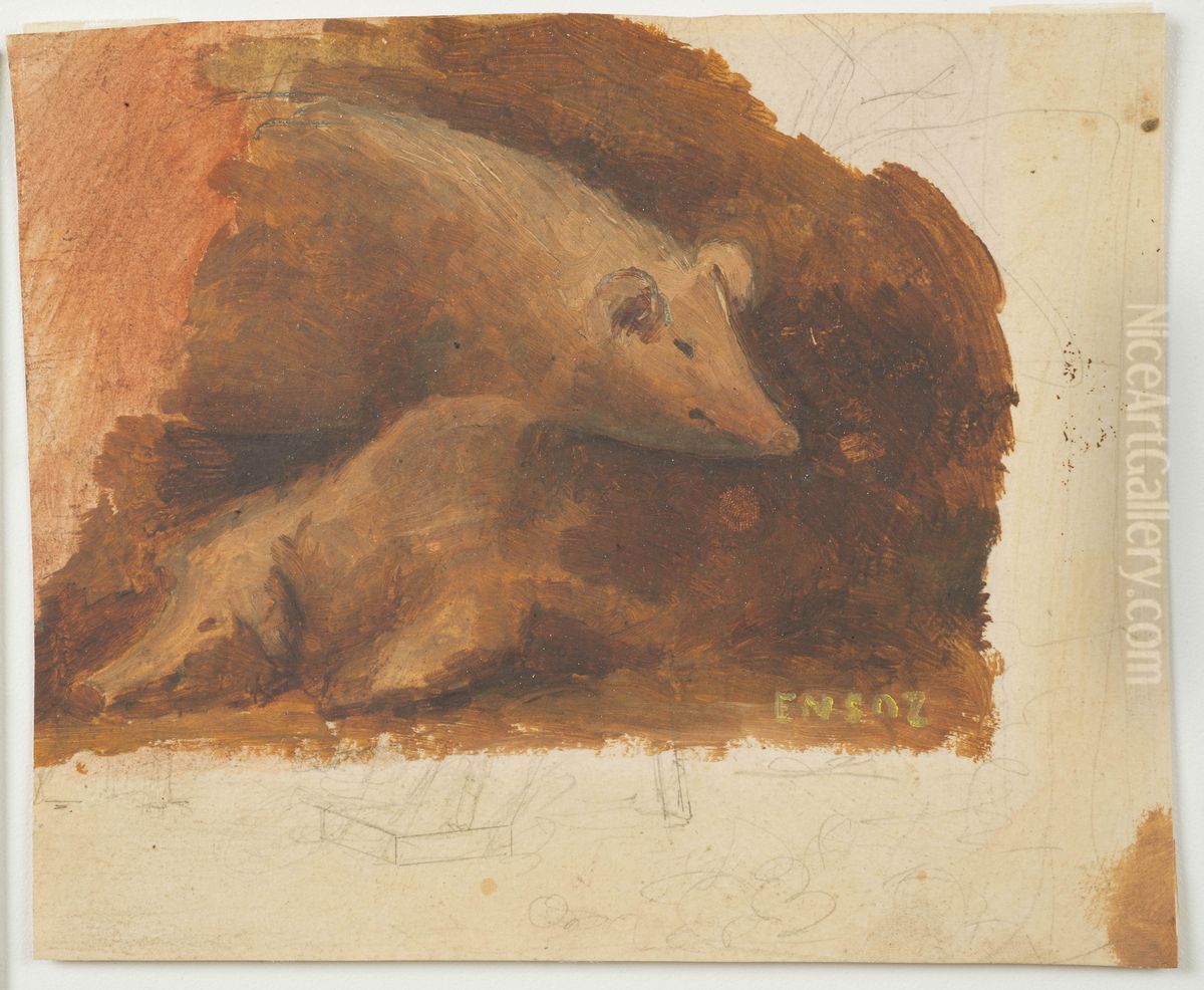 Pigs Oil Painting by James Ensor