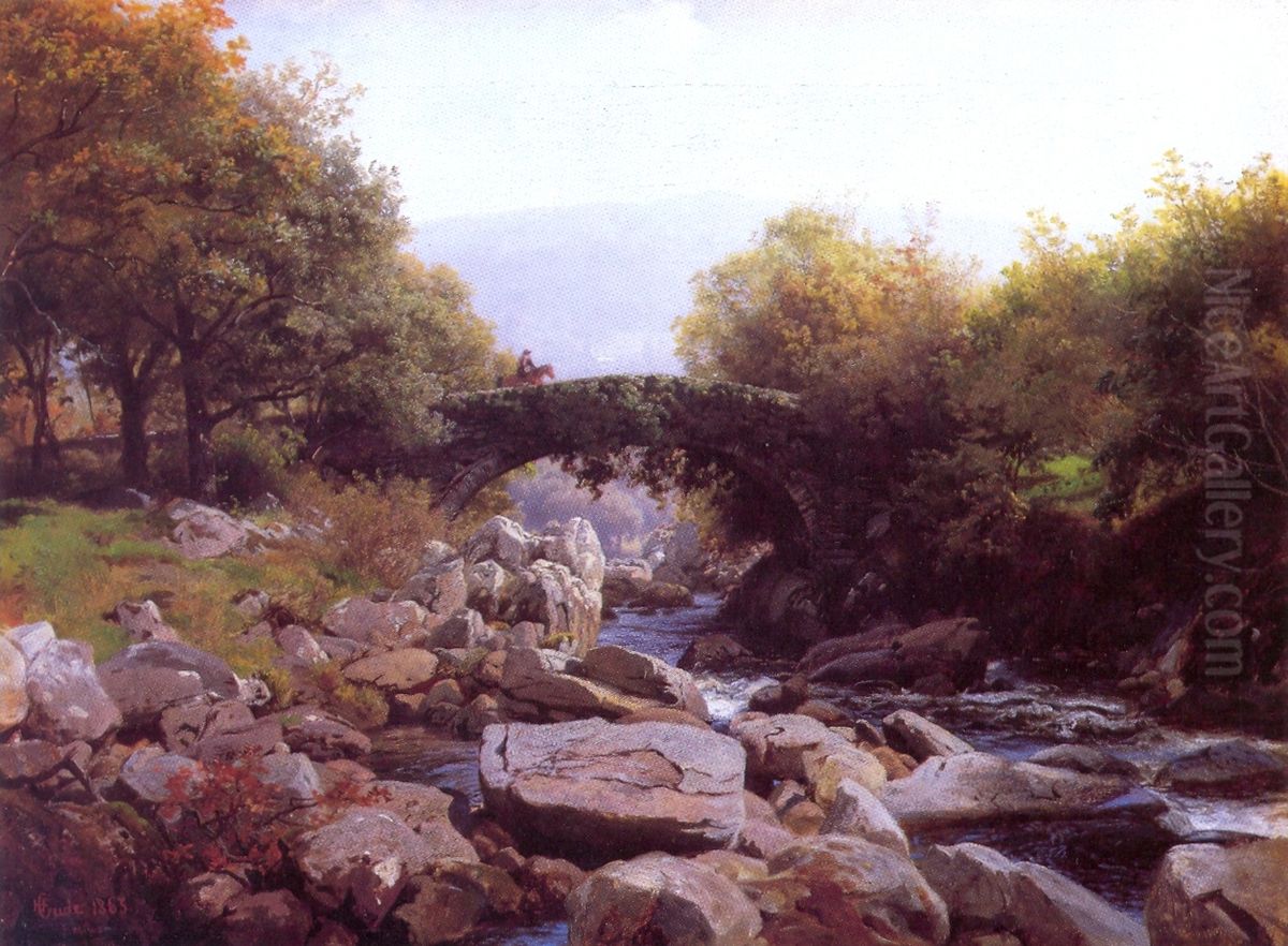 Bridge in northern Wales Oil Painting by Hans Gude