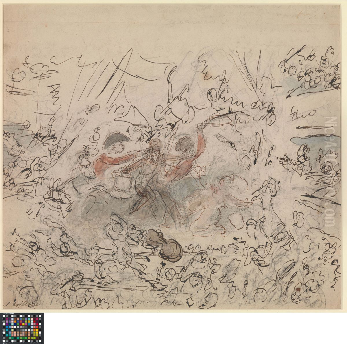 De napoleontische oorlogen (recto).  Lijst van onderwerpen die 'het talent van de Britse kunstenaars waardig zijn' (verso) Oil Painting by James Gillray