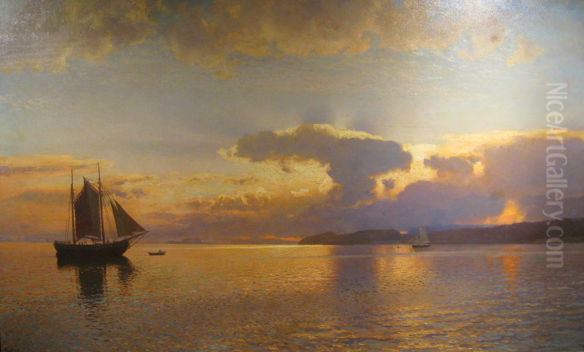 Sommerkveld ved Oslofjorden Oil Painting by Hans Gude