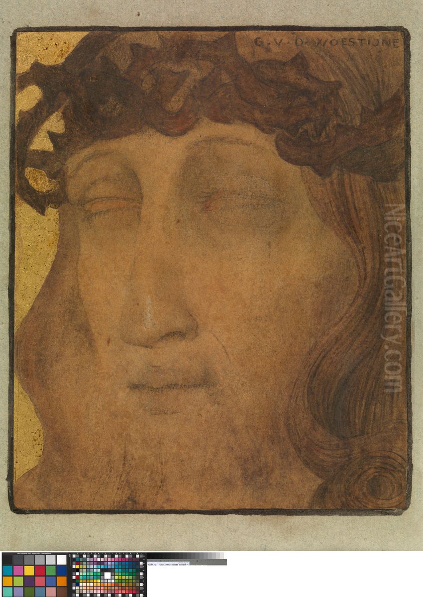 Head of Christ with a Crown of Thorns Oil Painting by Gustave Van De Woestijne