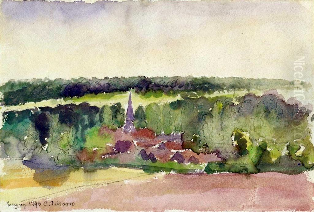 View of Eragny Oil Painting by Camille Pissarro