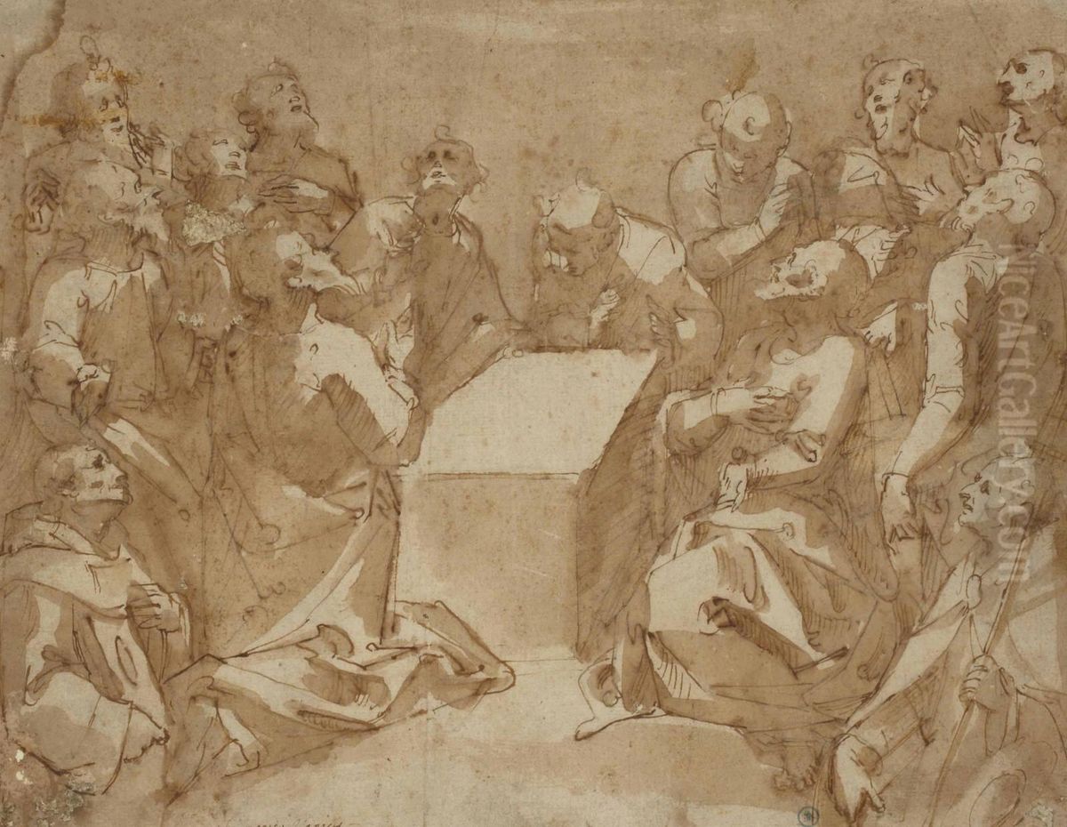 Une Assemblee De Saints Et Apotres Regardant Vers Le Ciel Oil Painting by Valerio Castello