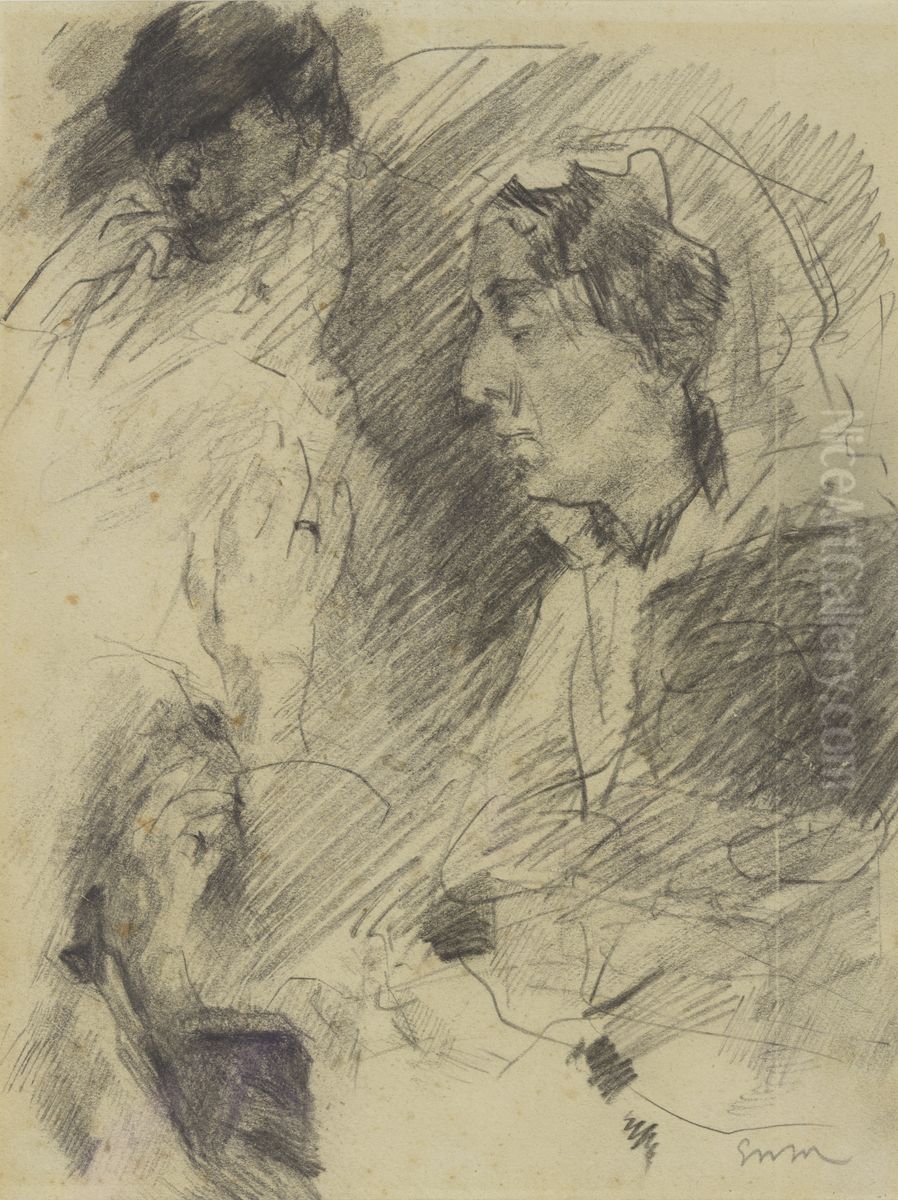 Portret van mijn moeder en figuren Oil Painting by James Ensor