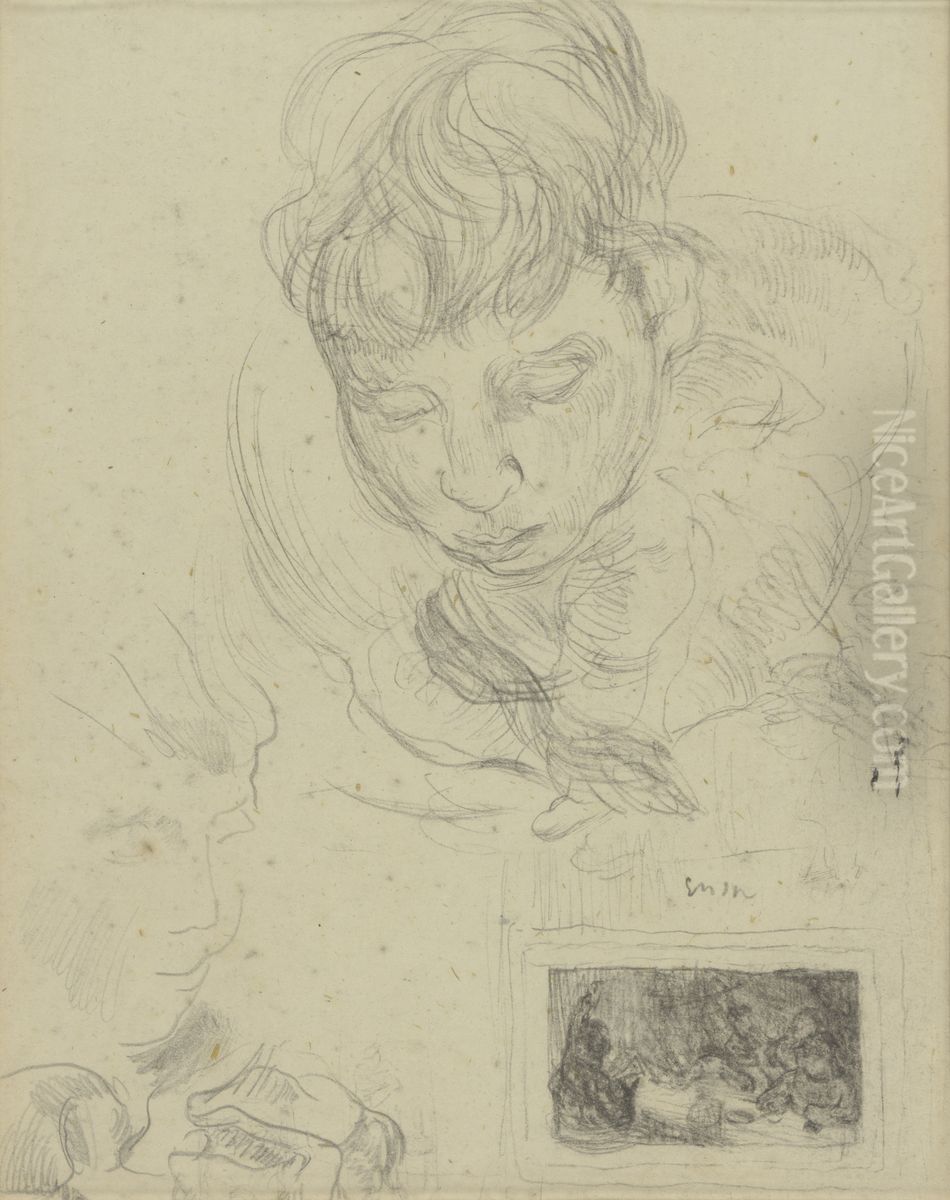 Mijn zuster en schets van een schilderij Oil Painting by James Ensor