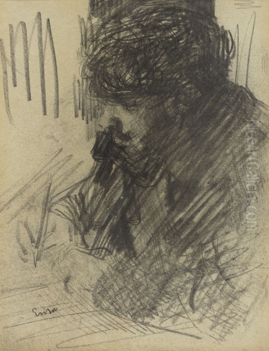 Portret van Dario de Regoyos schrijvende Oil Painting by James Ensor