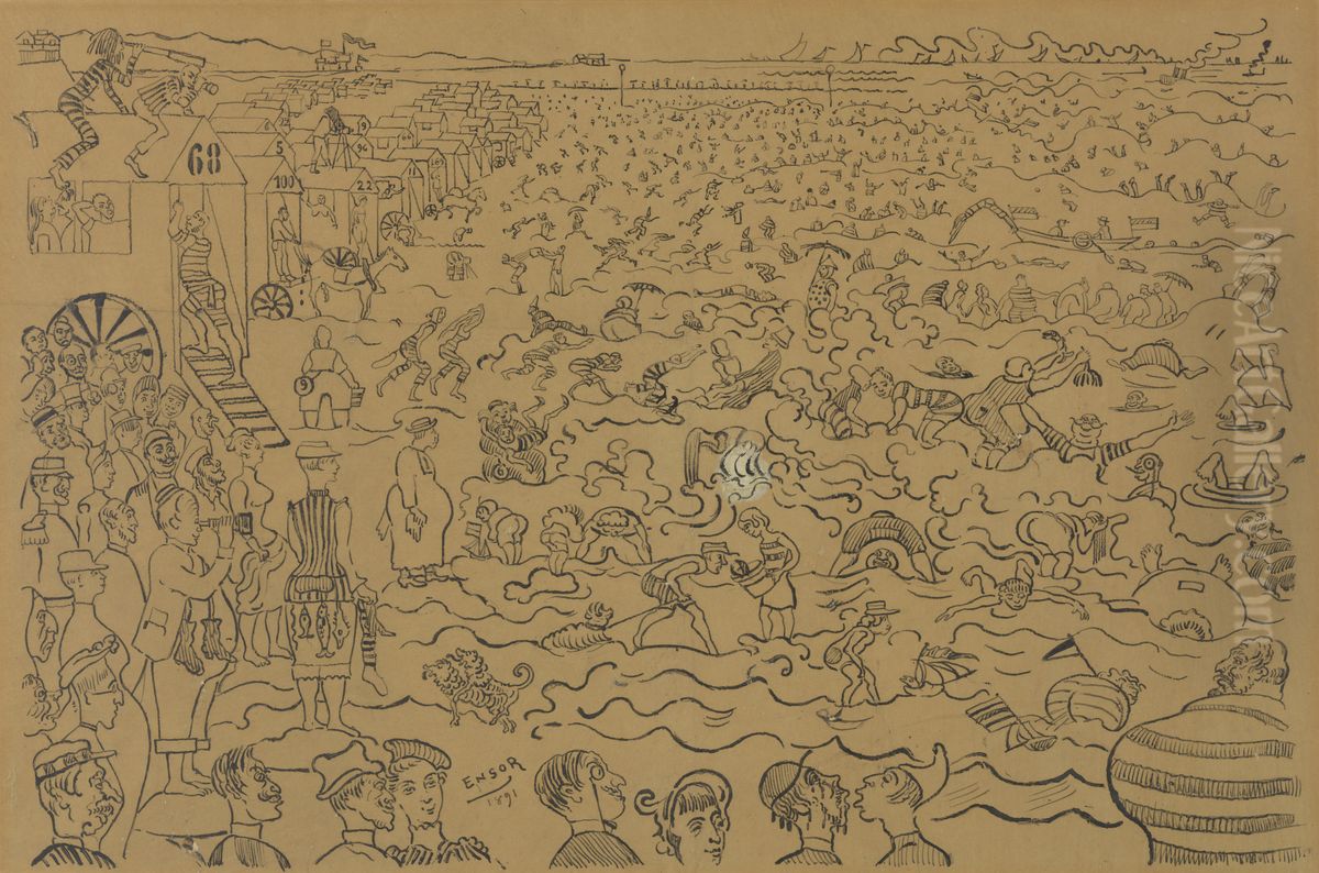 De baden van Oostende Oil Painting by James Ensor