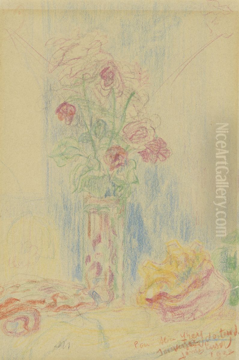 Vaas met bloemen en schelp Oil Painting by James Ensor