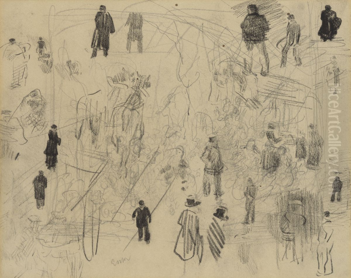 Schetsen van figuren en paarden (recto) Oil Painting by James Ensor