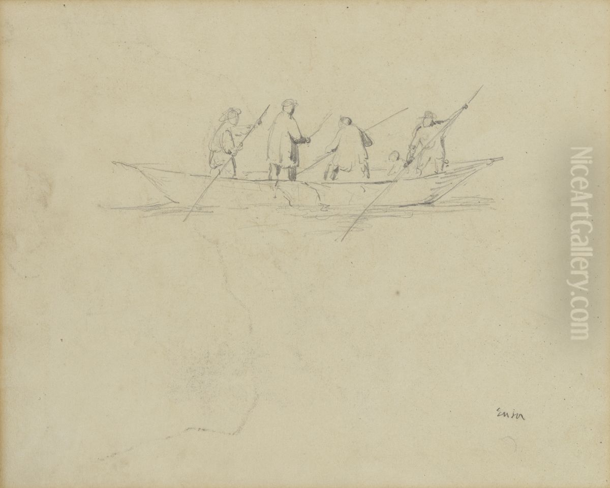 Vijf personages in een boot (verso) Oil Painting by James Ensor