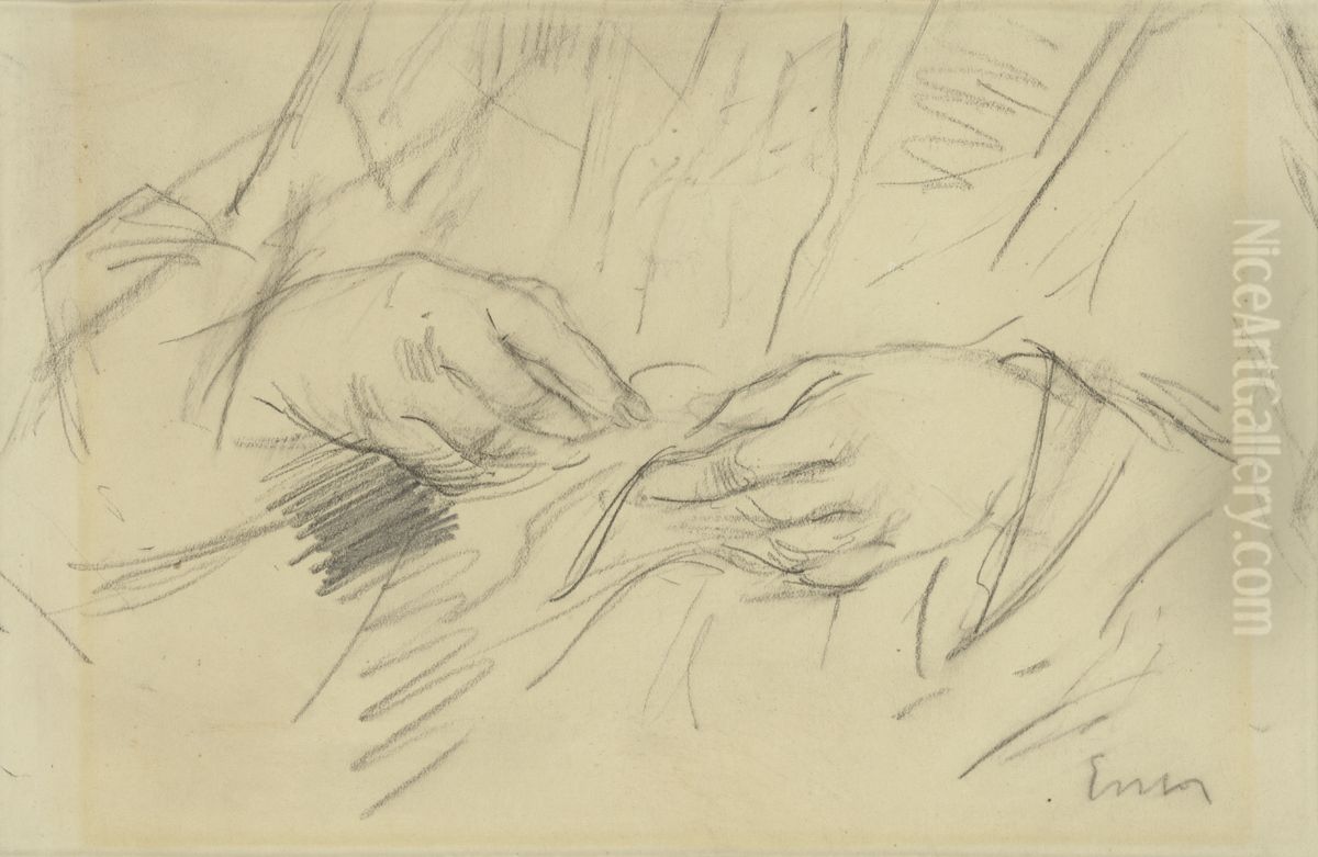 Naaiwerk (De handen) Oil Painting by James Ensor