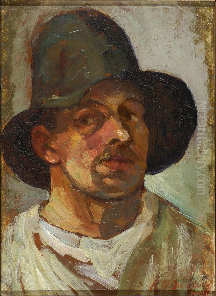 Selfportrait with Hat Oil Painting by Theo van Doesburg