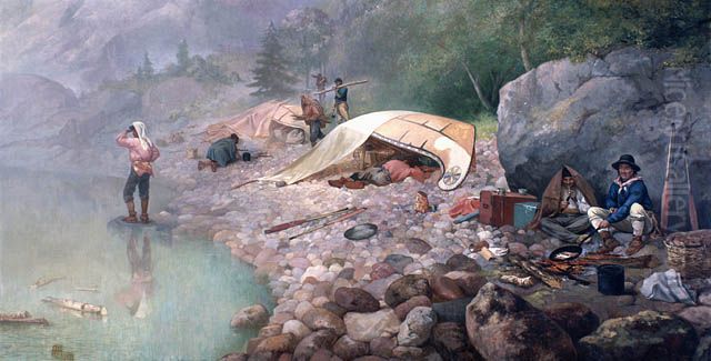 Voyageurs at Dawn Oil Painting by Frances Anne Hopkins