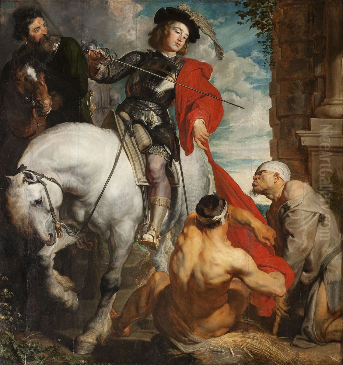 Saint Martin of Tours dividing his cloak Oil Painting by Sir Anthony Van Dyck