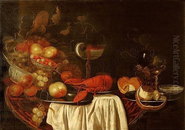Still life with a lobster. Oil Painting by Monogrammist JHV
