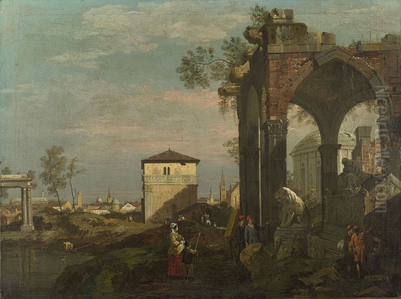 A Caprice Landscape with Ruins Oil Painting by Bernardo Bellotto