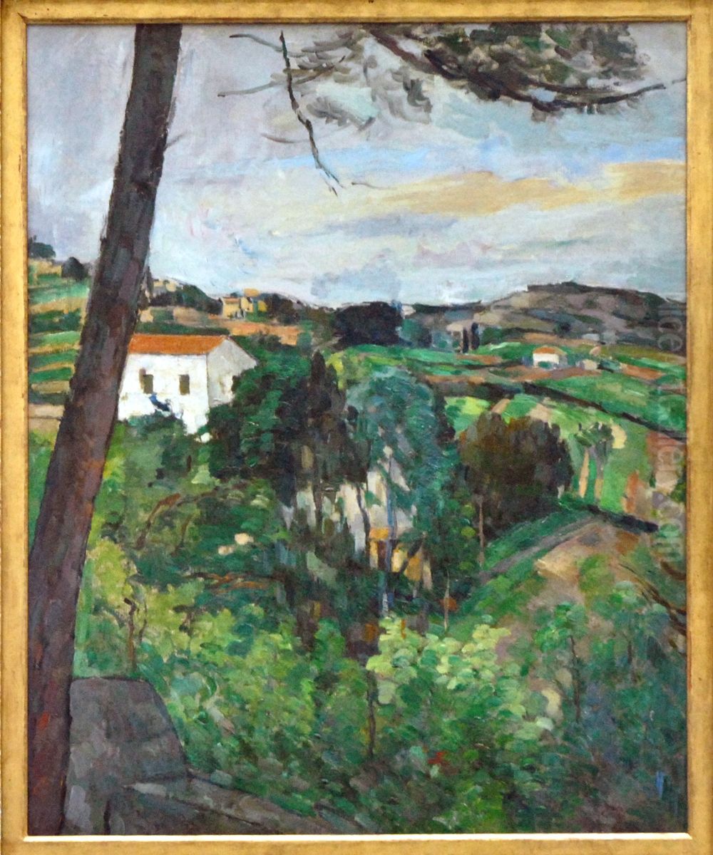 Paysage au toit rouge , ou le pin a l'Estaque Oil Painting by Paul Cezanne