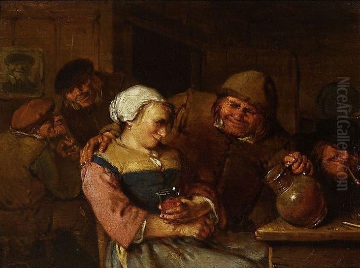 The Glass of wine. Oil Painting by Egbert Van Heemskerck