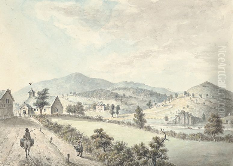 Abernavas church & hall Oil Painting by John Ingleby