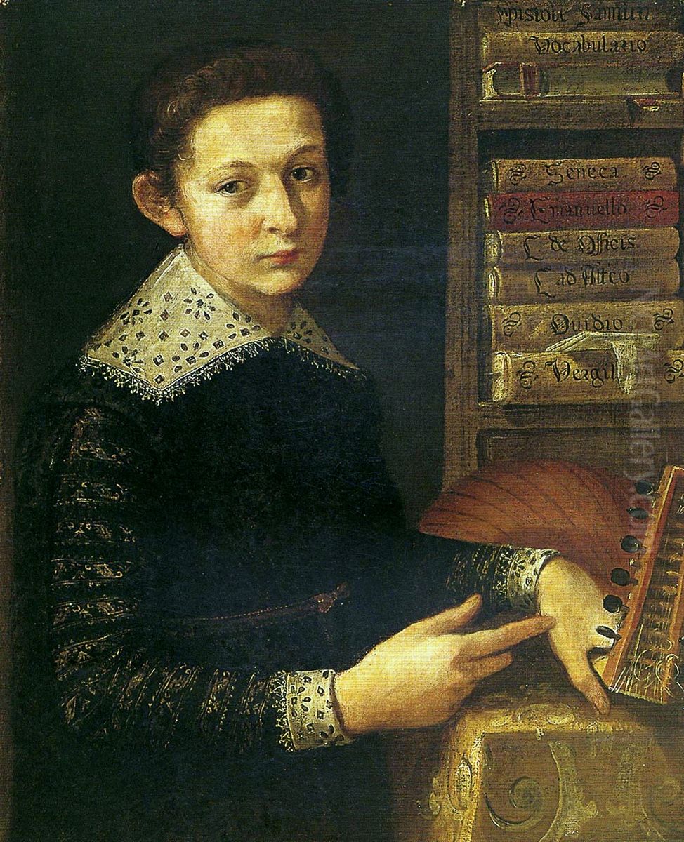 Portrait of a boy holding a lute, possibly Tomasz Zamoyski (1594-1638) Oil Painting by unknown