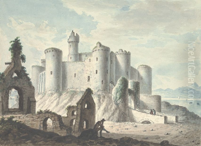 Harlech Castle from the town Oil Painting by John Ingleby