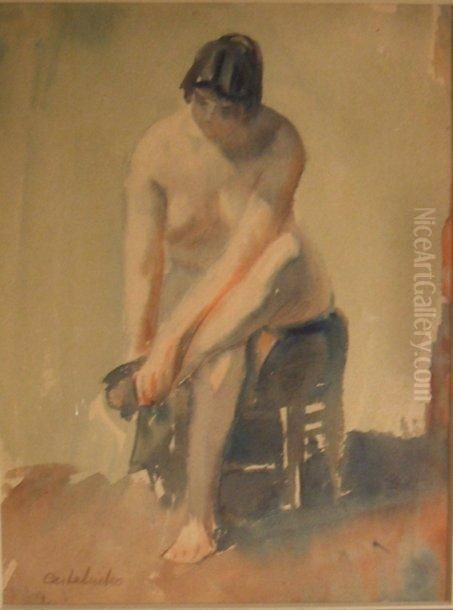 Femme Nue Assise Oil Painting by Claudio Castelucho
