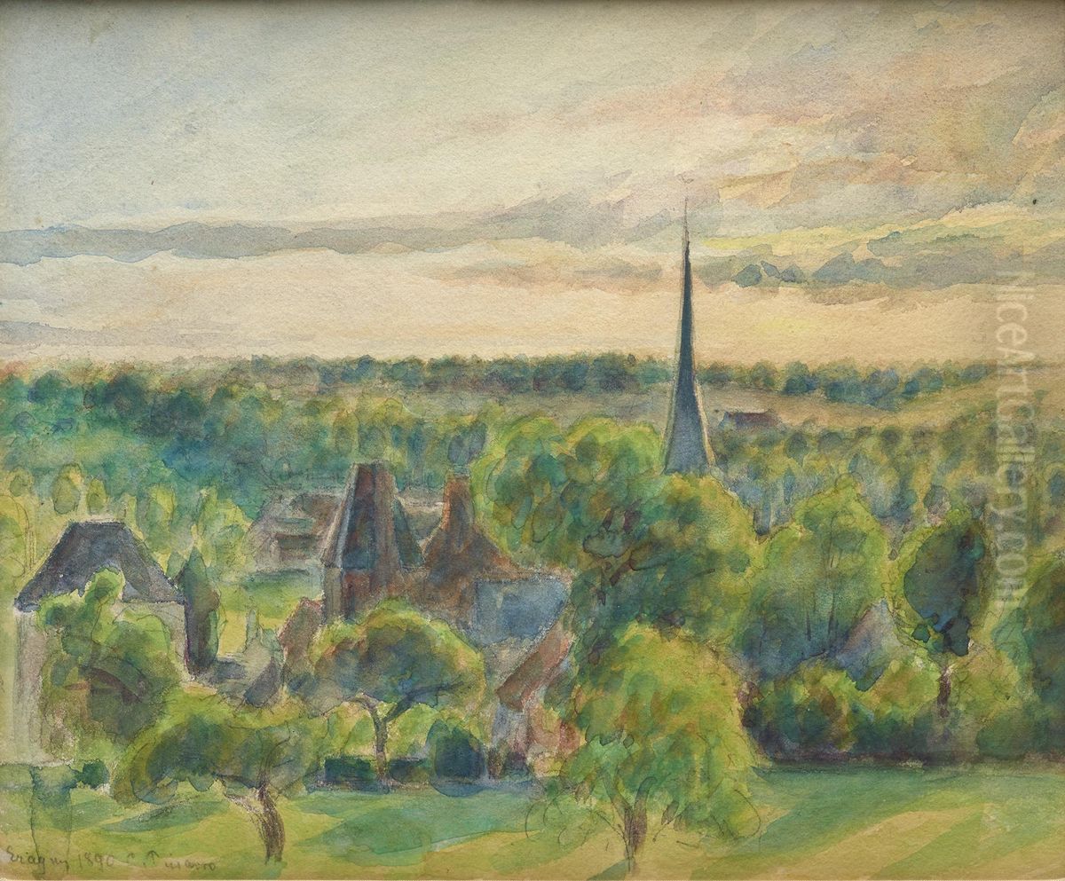Landscape at Eragny Oil Painting by Camille Pissarro