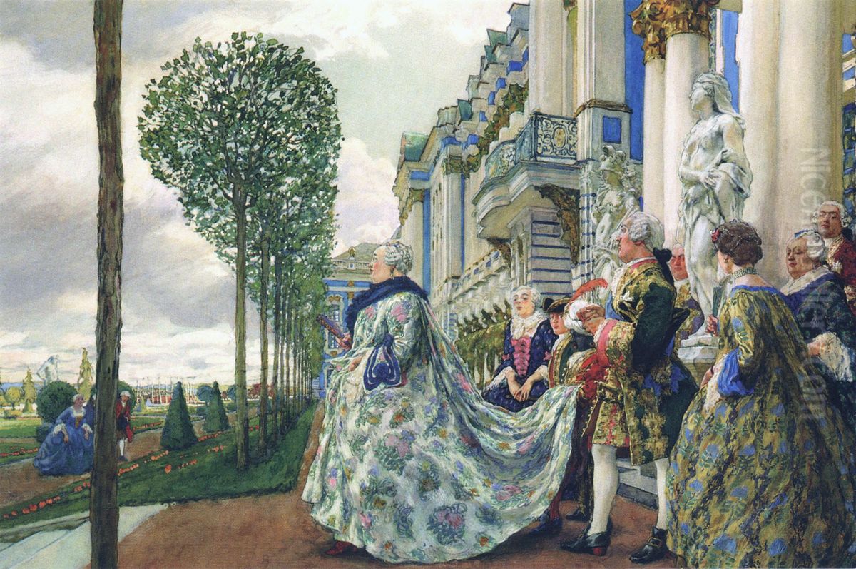 EmpressElizabeth PetrovnainTsarskoye Selo. Oil Painting by Eugene Lanceray