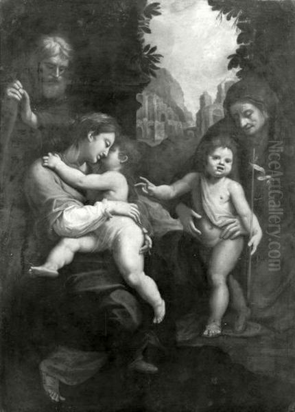 Holy Family with St. John and St. Elizabeth. Oil Painting by Cristoforo Roncalli