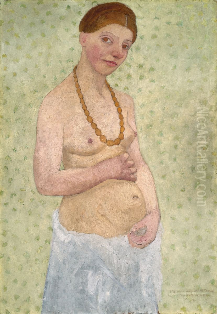 Self-portrait on the 6th wedding anniversary Oil Painting by Paula Modersohn-Becker