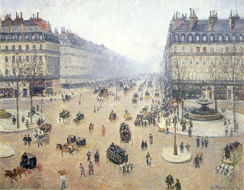 Place du Theatre-Francais et l'Avenue de l'Opera, temps brumeux Oil Painting by Camille Pissarro