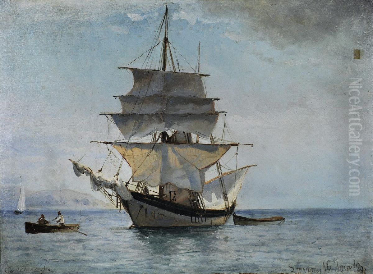 Caique at Spetses Oil Painting by Ioannis Altamouras