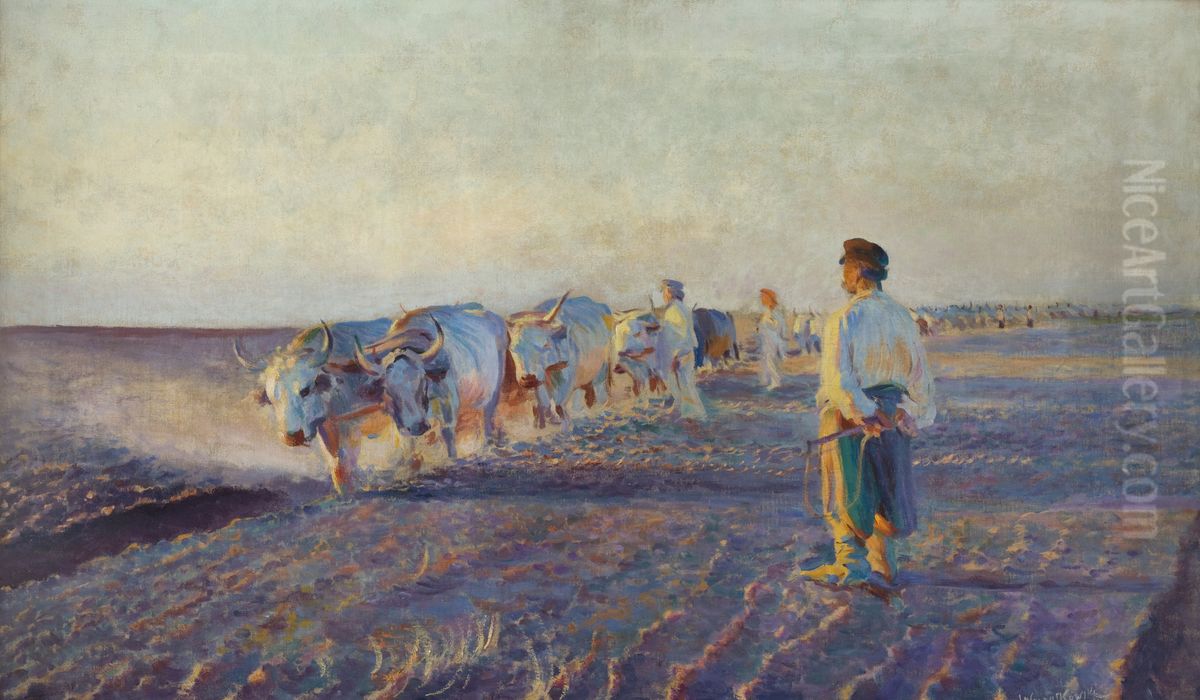 Plowing in the Ukraine Oil Painting by Leon Wyczolkowski