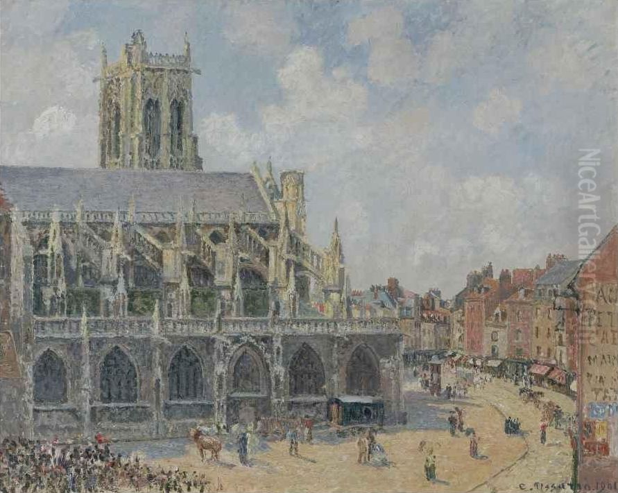 L'Eglise Saint-Jacques a Dieppe, soleil, matin Oil Painting by Camille Pissarro