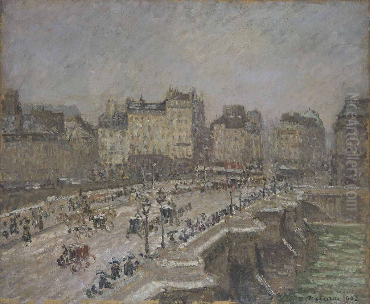 Pont Neuf, Snow Effect, 2nd series Oil Painting by Camille Pissarro