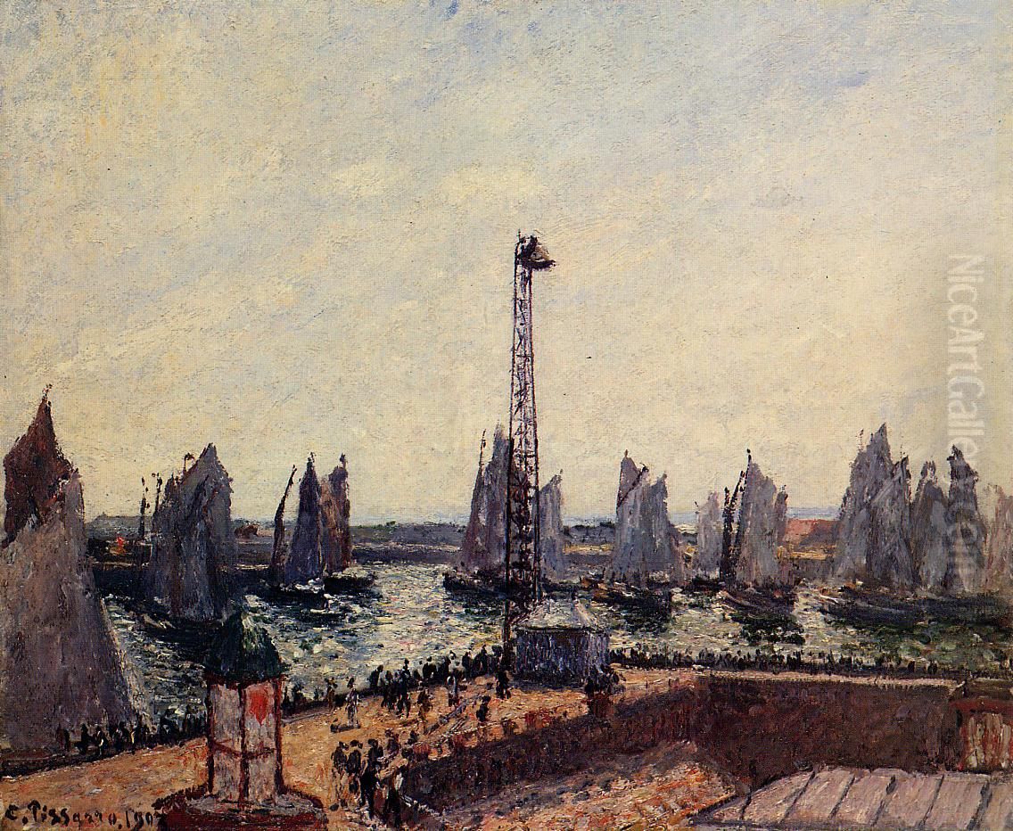 The East Breakwater, Return of The Regatta, Le Havre Oil Painting by Camille Pissarro