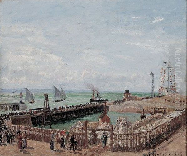 Entrance to the Harbour at Le Havre with the West Breakwater, Sunlight, Morning Oil Painting by Camille Pissarro