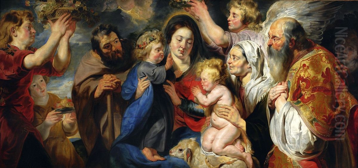Holy Family surrounded by angels Oil Painting by Jacob Jordaens