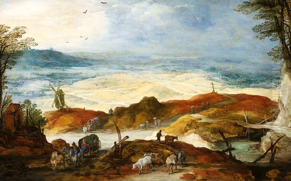 Dune landscape with travellers and cattle Oil Painting by Joos de Momper the Younger