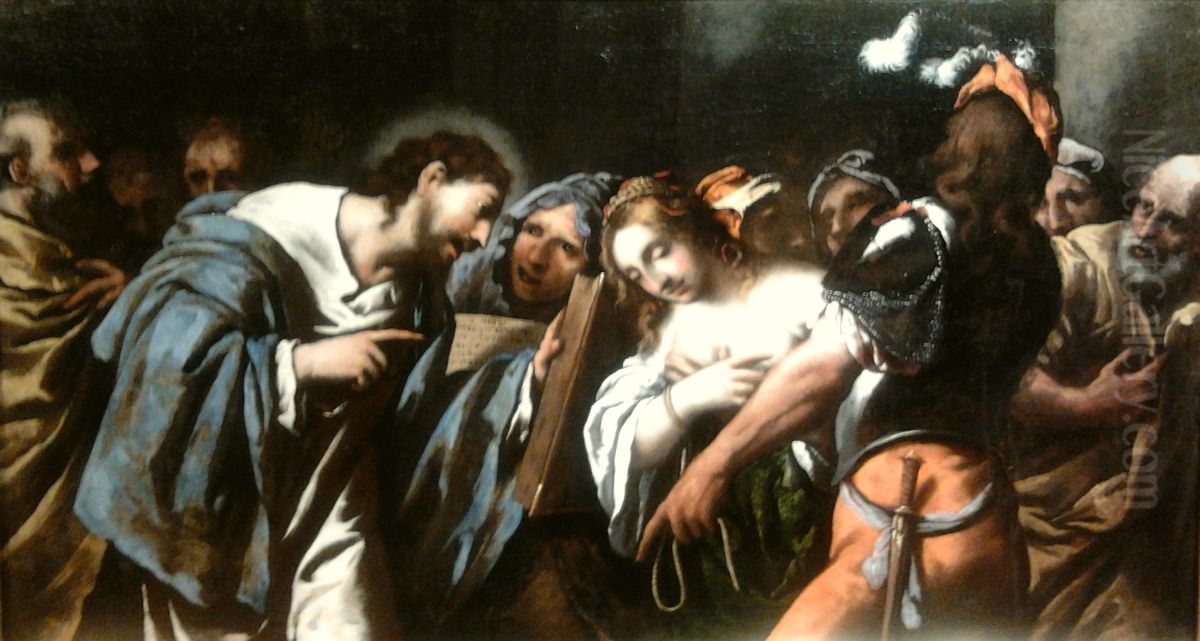 Christ and the Adulteress. Oil Painting by Pietro della Vecchia