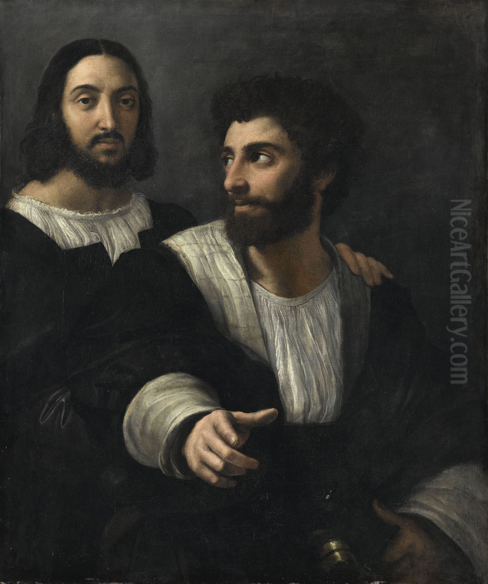 Self-portrait with a friend Oil Painting by Raphael