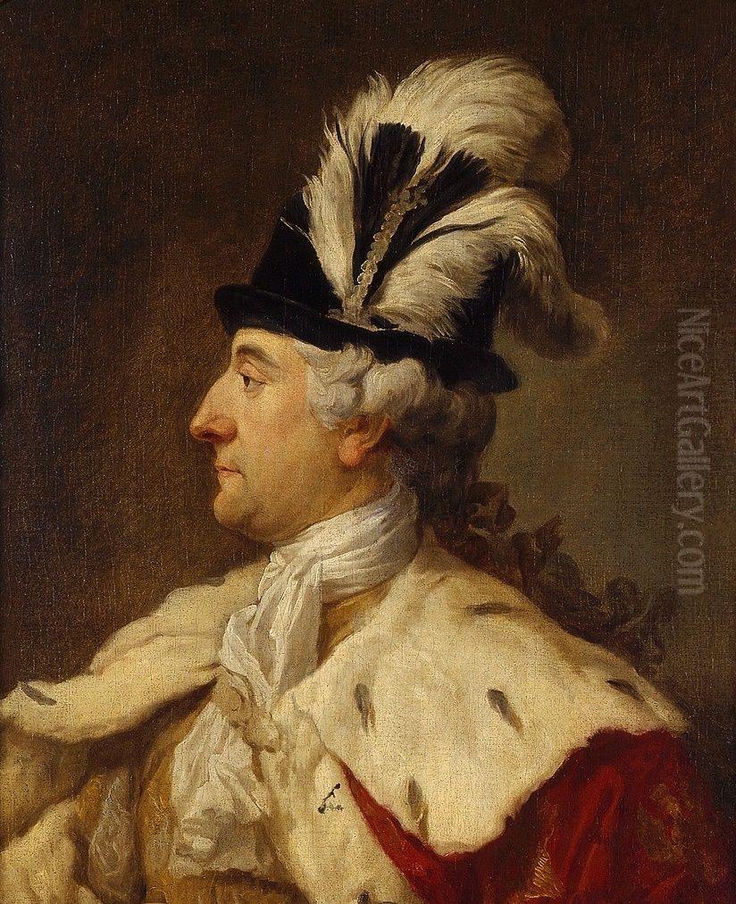 Portrait of Stanislaus Augustus Poniatowski in a feathered hat. Oil Painting by Marcello Bacciarelli