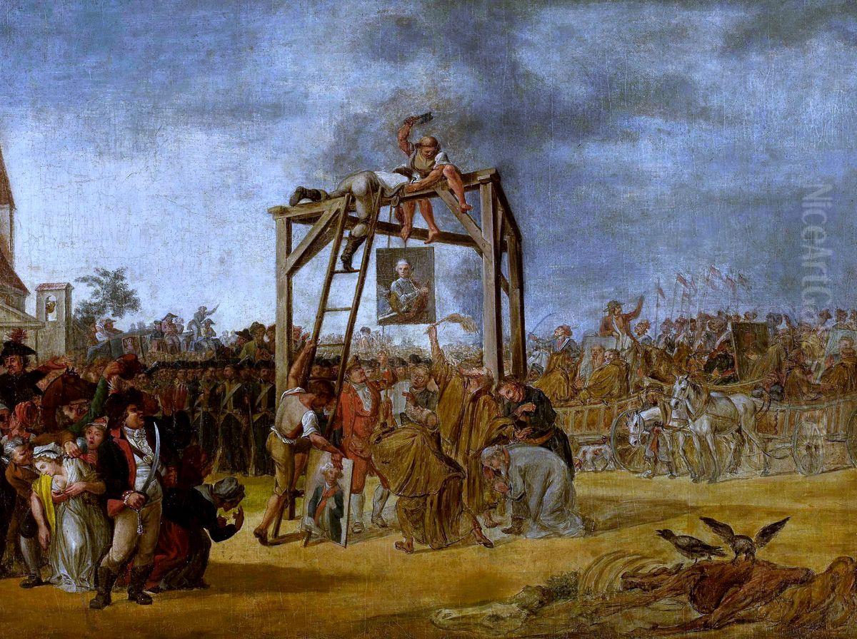 Hanging of traitors in effigie (September 29, 1794 during the Kosciuszko Uprising). Oil Painting by Jean-Pierre Norblin De La Gourdaine