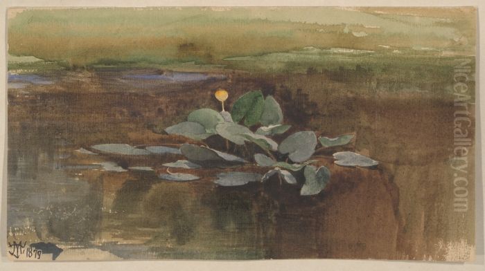 Study of a Water Lotus Oil Painting by Thomas Moran