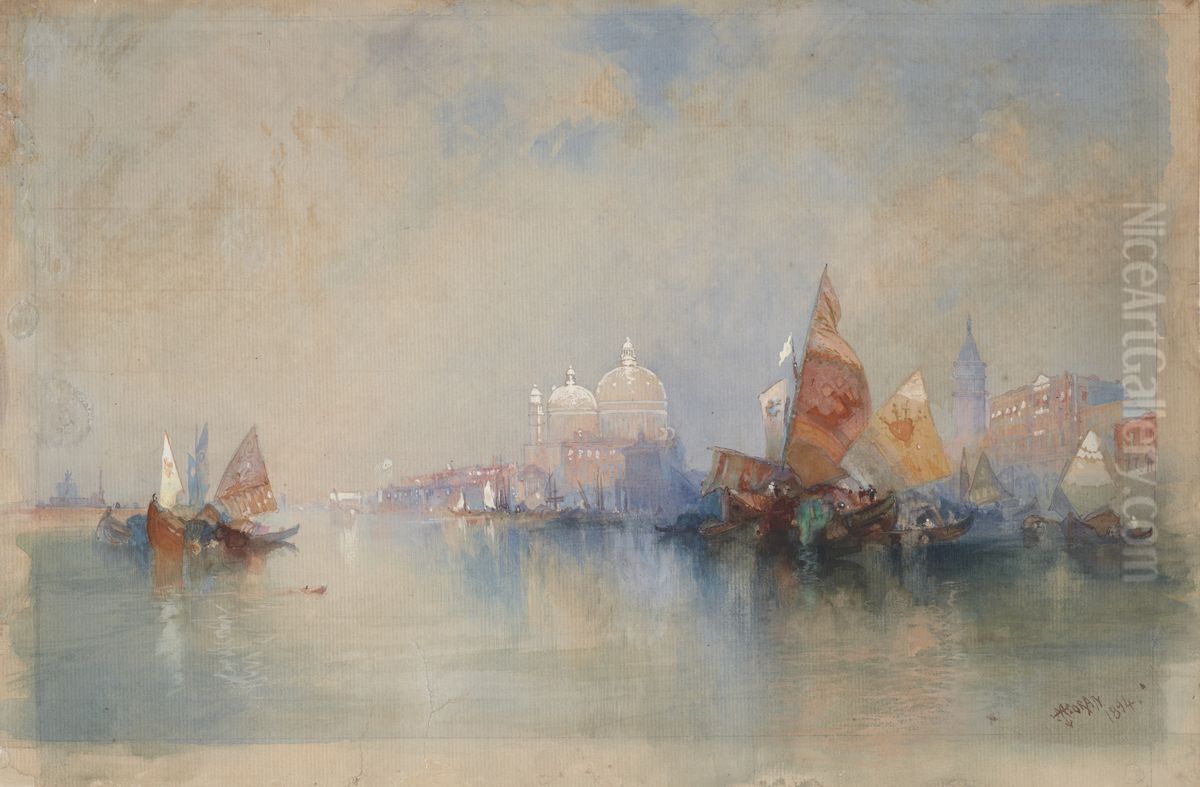The Lagoon Looking toward Santa Maria della Salute Oil Painting by Thomas Moran