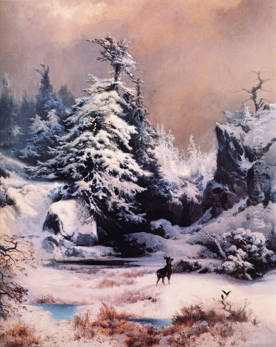 Winter in the Rockies Oil Painting by Thomas Moran
