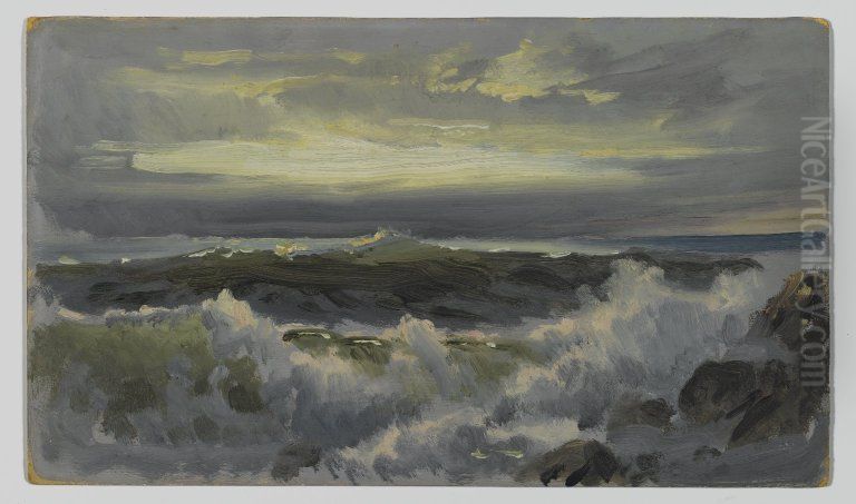 A Rough Surf Oil Painting by William Trost Richards
