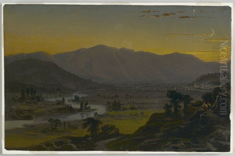 River Valley in the Moonlight Oil Painting by William Trost Richards