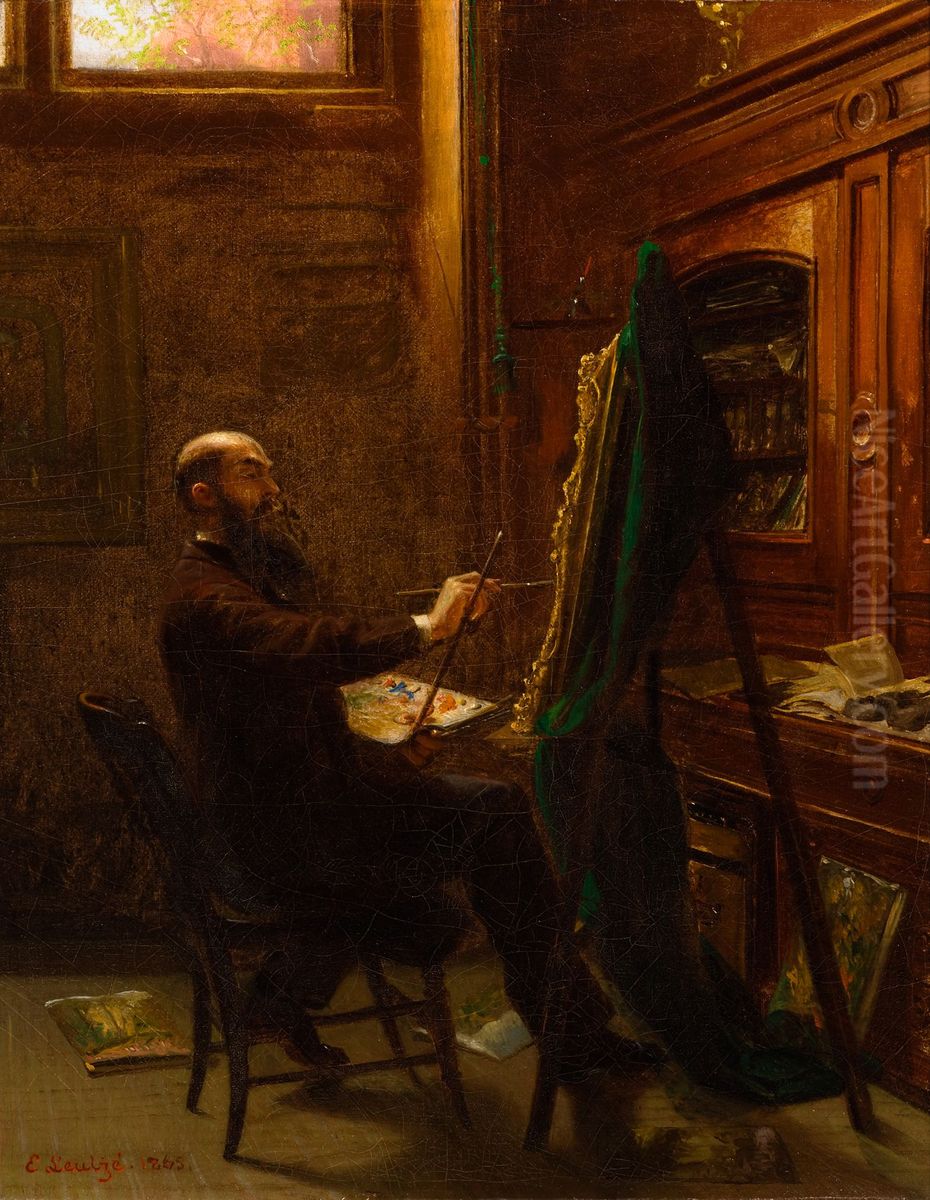 Worthington Whittredge in His Tenth Street Studio Oil Painting by Emanuel Leutze
