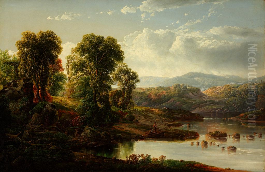 Landscape with Fisherman Oil Painting by William Louis Sonntag, Sr.